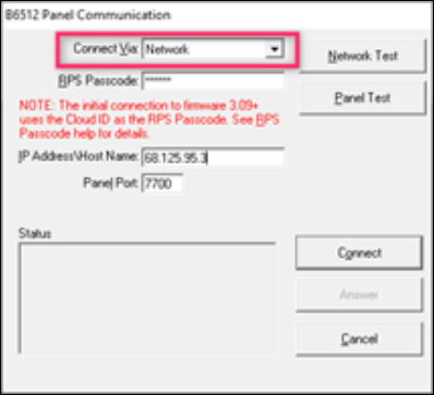 RPS message Invalid Panel Type when connecting to a B8512G