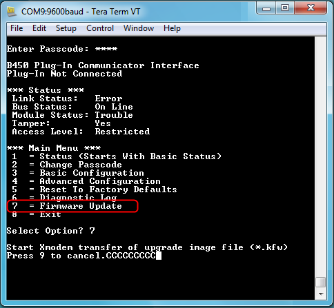 How to perform a firmware upgrade the in the B450 using TeraTerm