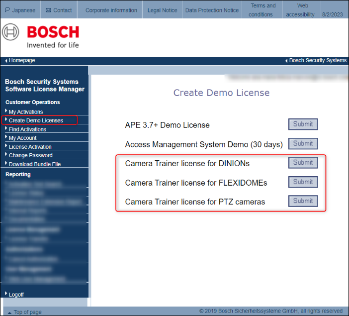 How to license a Bosch camera