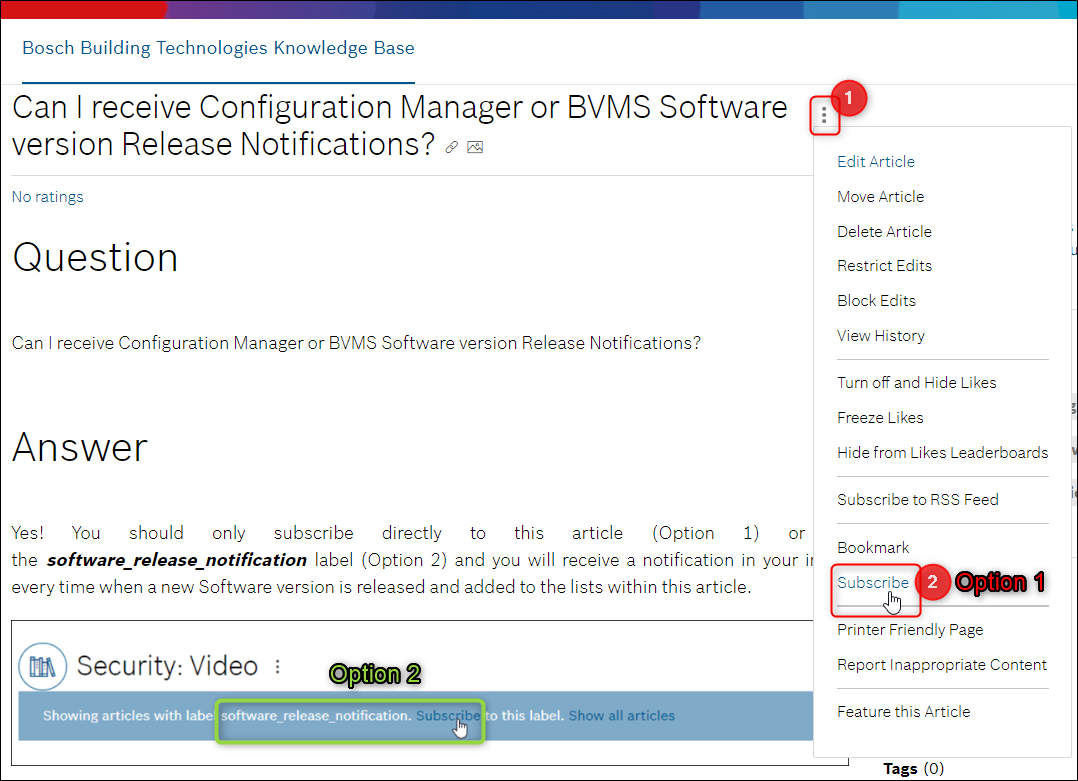 Configuration Manager or BVMS Software version Release Notifications