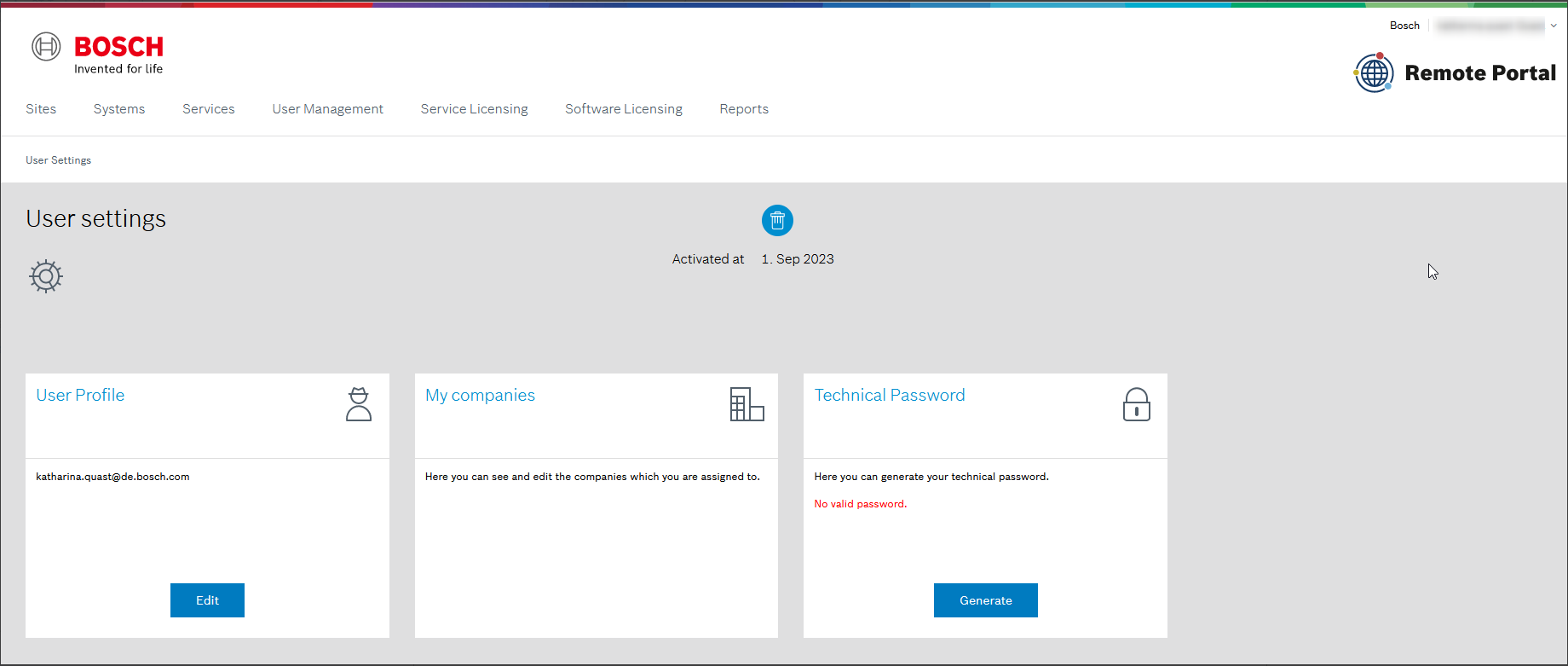 How to create a technical password in Remote Portal