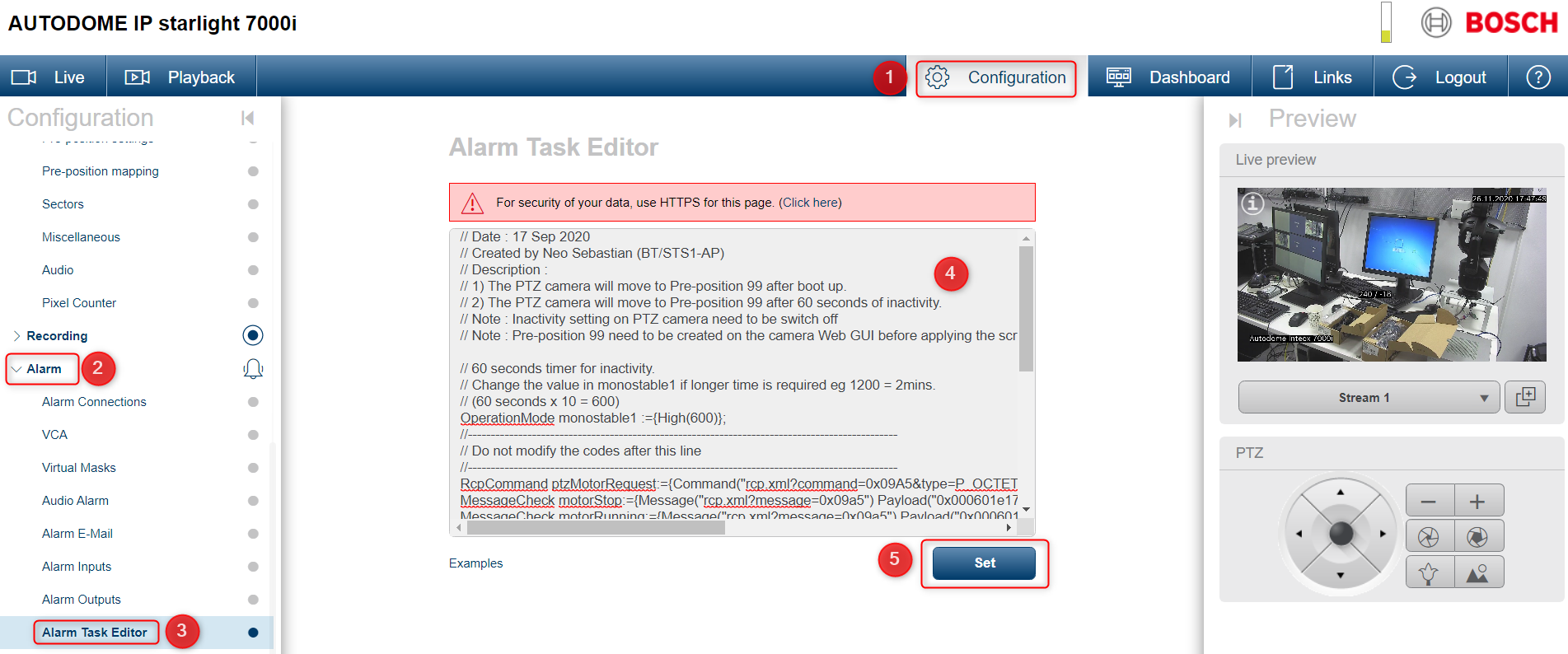 Can Bosch PTZ camera move to other pre position during inactivity