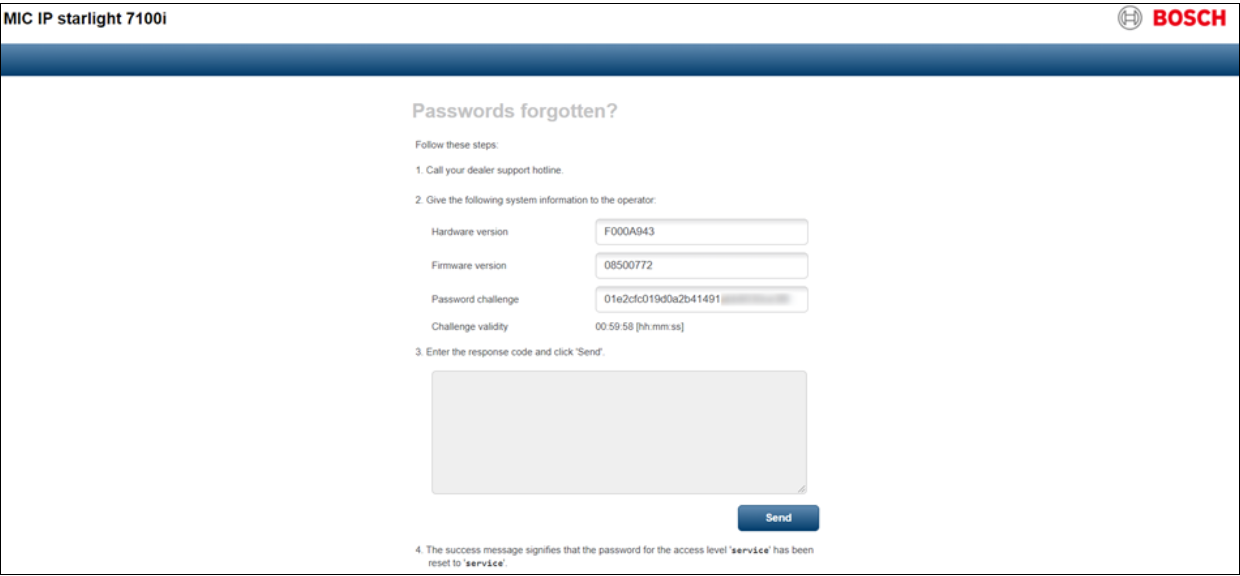 Info required for password reset of Bosch IP camera SW and HW